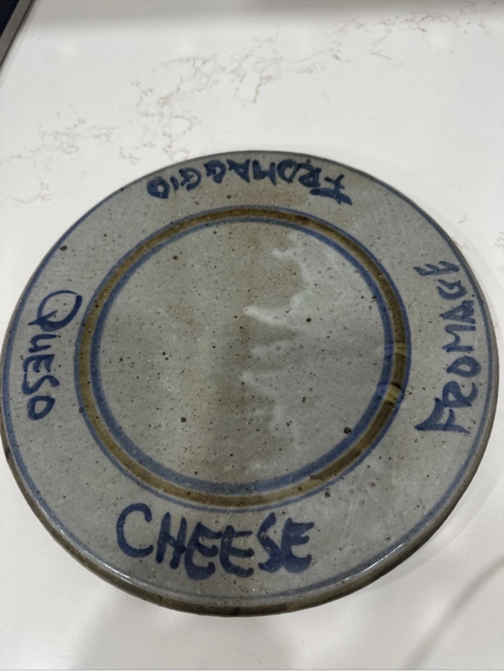 Pottery Cheese Serving Plate With Cheese In 4 Languages 10” Diameter